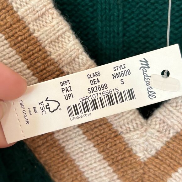 NWT Madewell Tipped V-Neck Oversized Sweater, Utopian Pine Green, Size Small - Picture 5 of 5